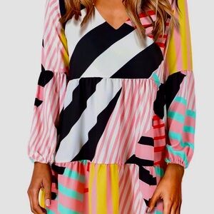Multicolored long sleeve mini dress NWOT SZ SMALL